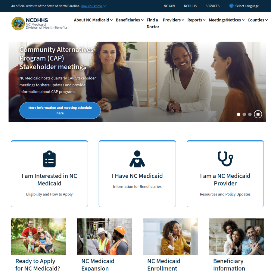 medicaid.ncdhhs.gov homepage screenshot