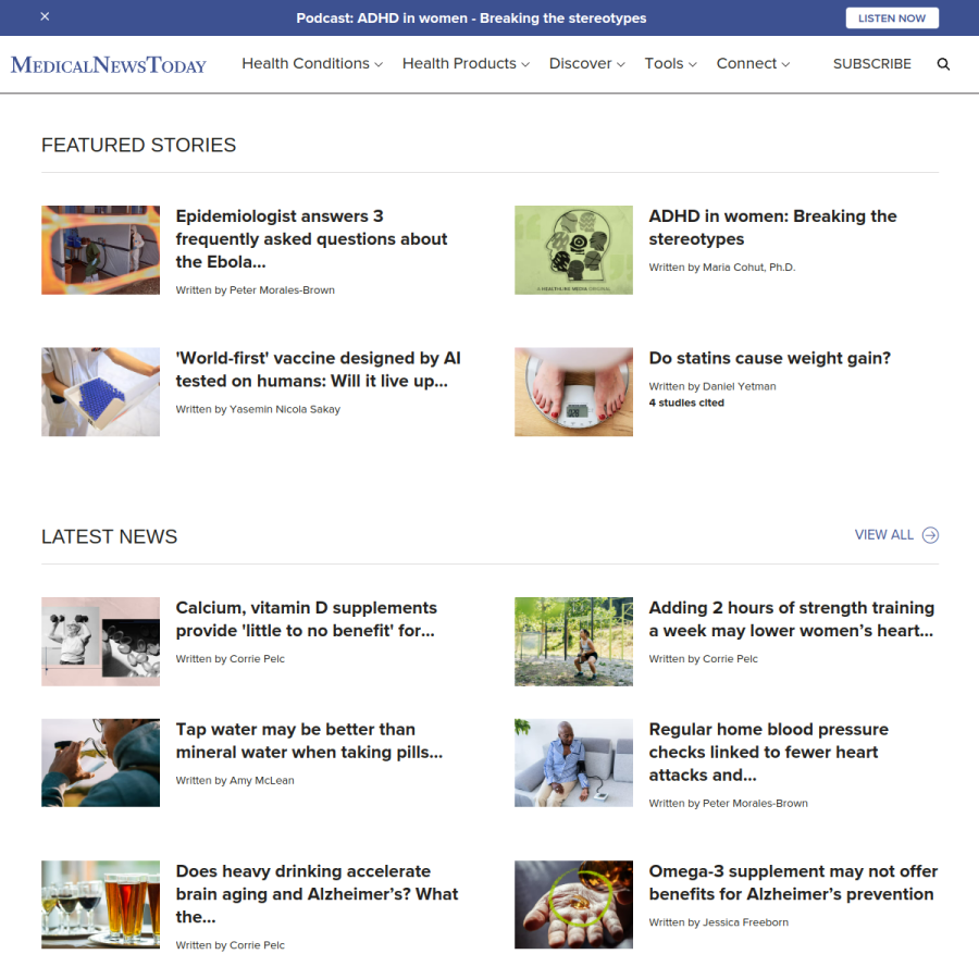 medicalnewstoday.com homepage screenshot