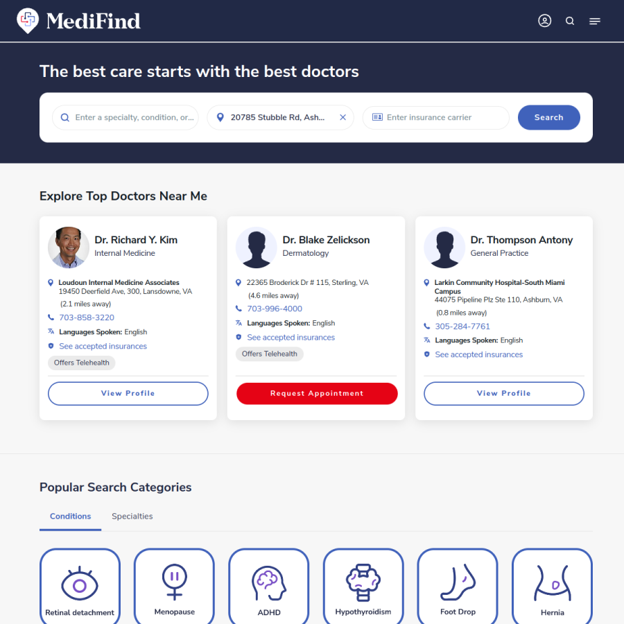 medifind.com homepage screenshot