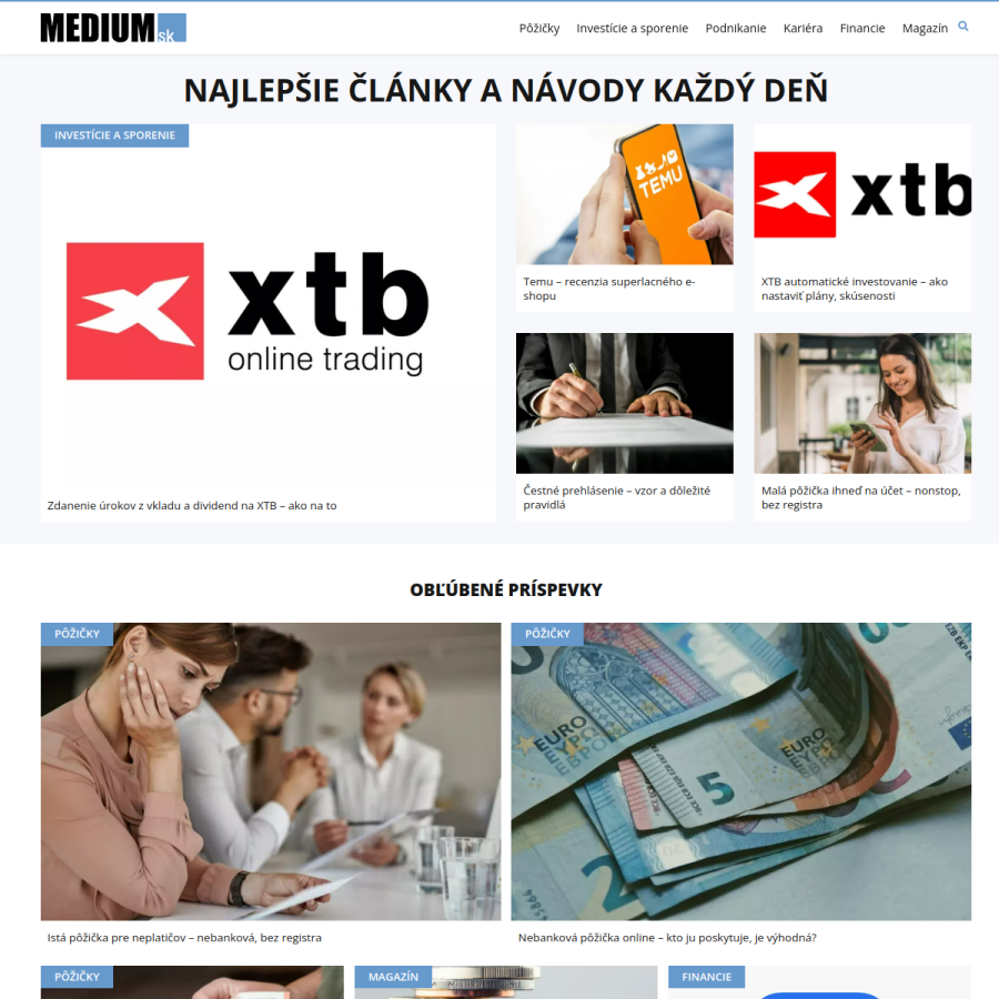 medium.sk homepage screenshot