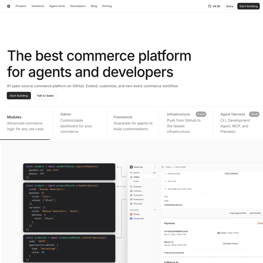medusajs.com homepage screenshot
