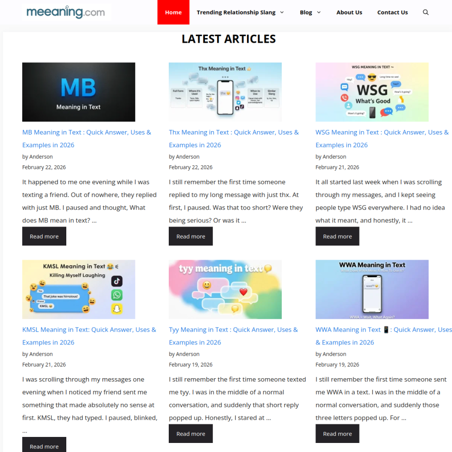 meeaning.com homepage screenshot