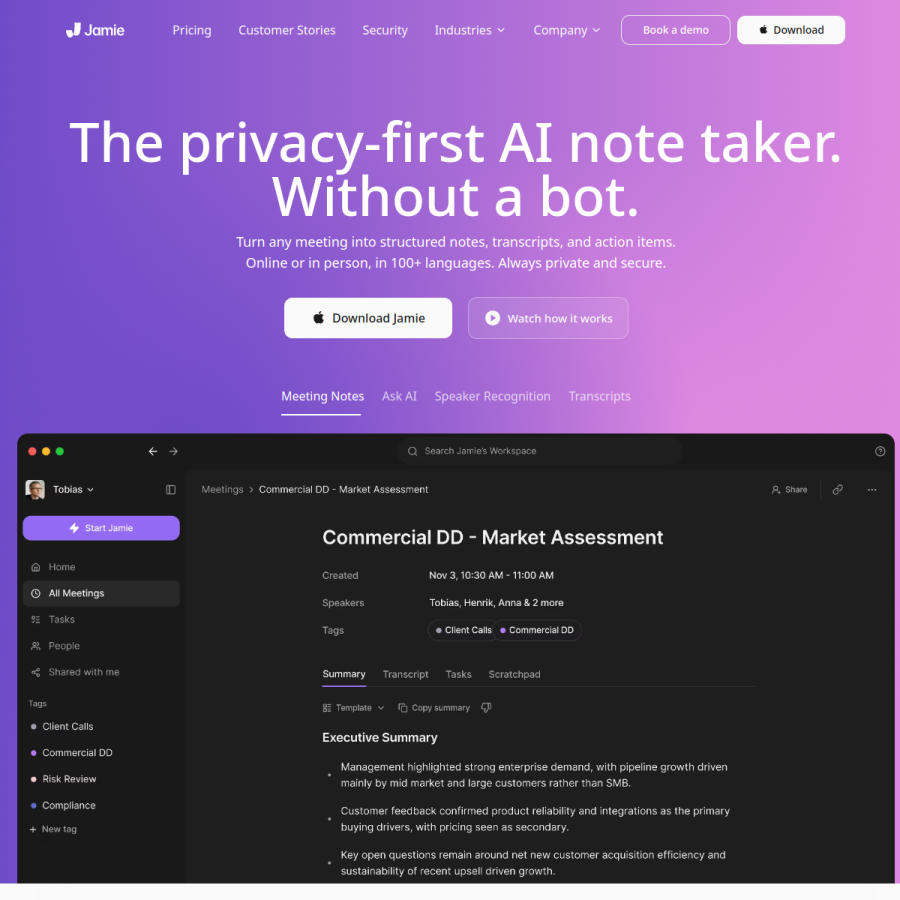 meetjamie.ai homepage screenshot