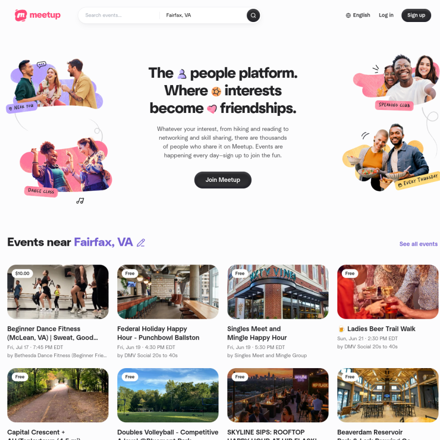 meetup.com homepage screenshot