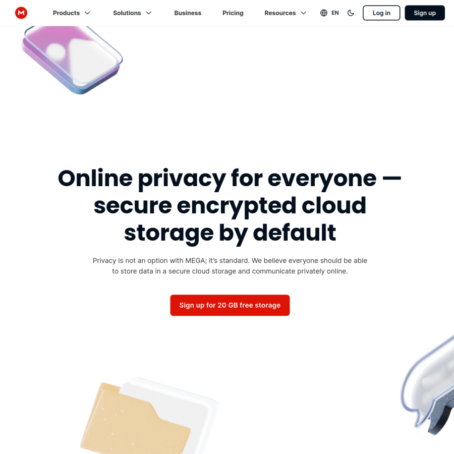 mega.nz homepage screenshot
