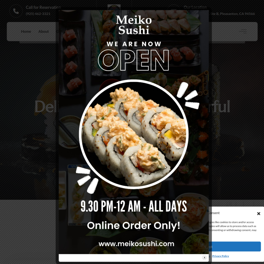 meikosushi.com homepage screenshot