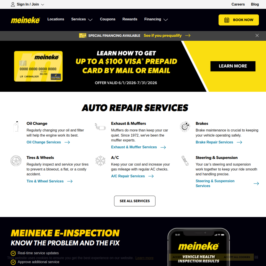 meineke.com homepage screenshot