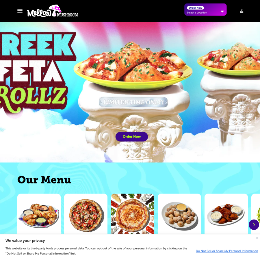 mellowmushroom.com homepage screenshot