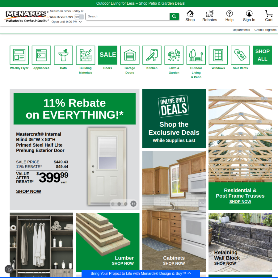 menards.com homepage screenshot