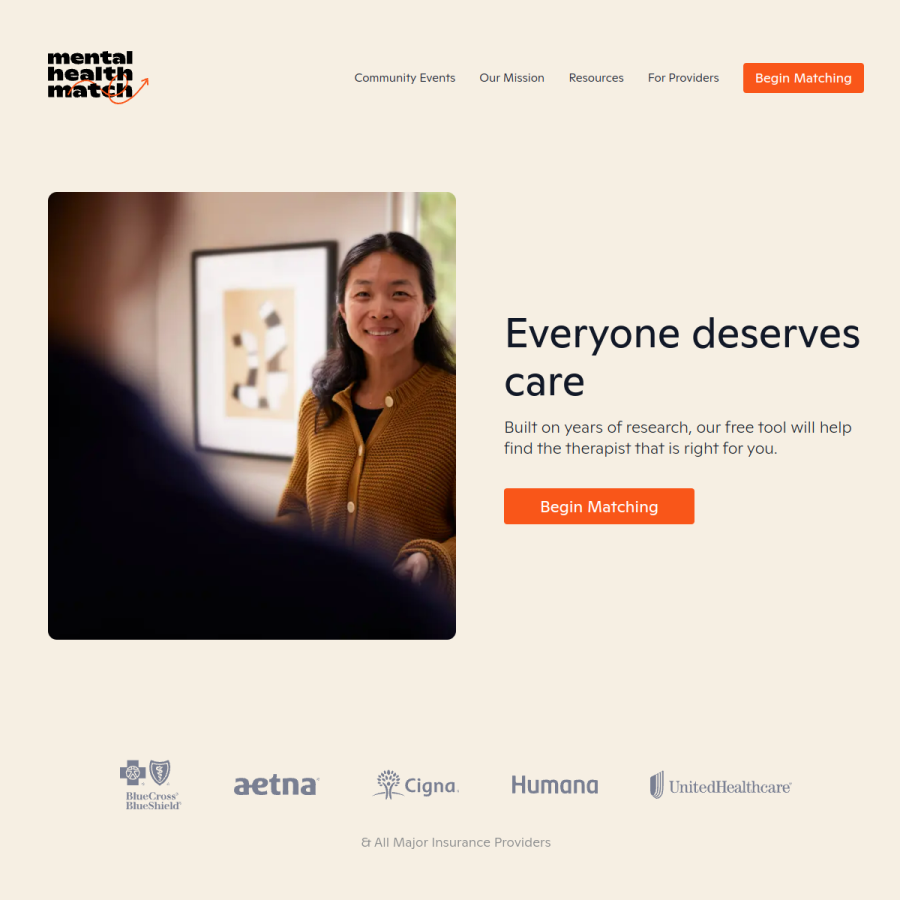 mentalhealthmatch.com homepage screenshot