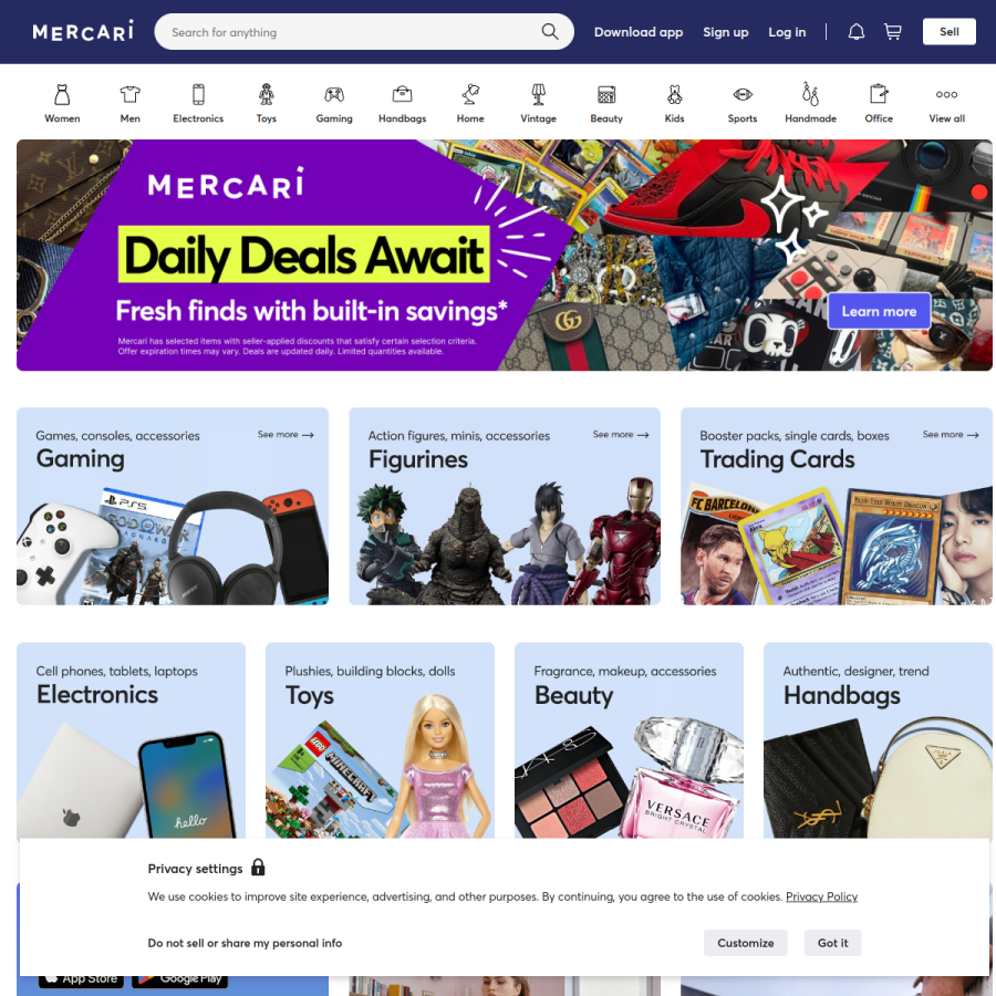 mercari.com homepage screenshot