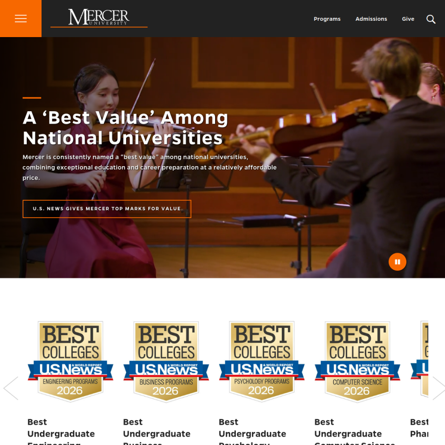 mercer.edu homepage screenshot
