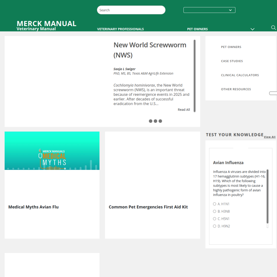 merckvetmanual.com homepage screenshot