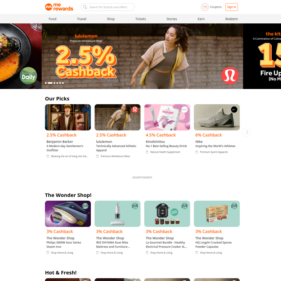merewards.sg homepage screenshot