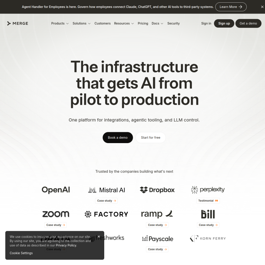 merge.dev homepage screenshot