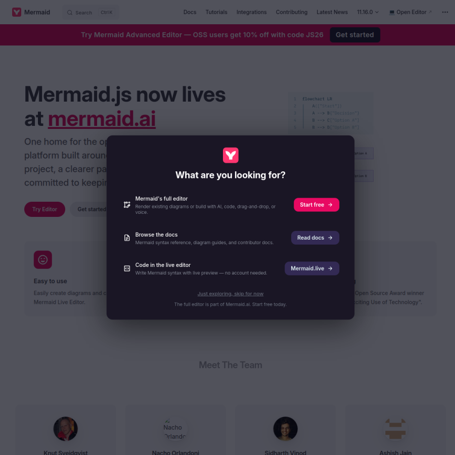 mermaid.js.org homepage screenshot