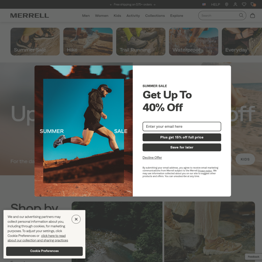 merrell.com homepage screenshot