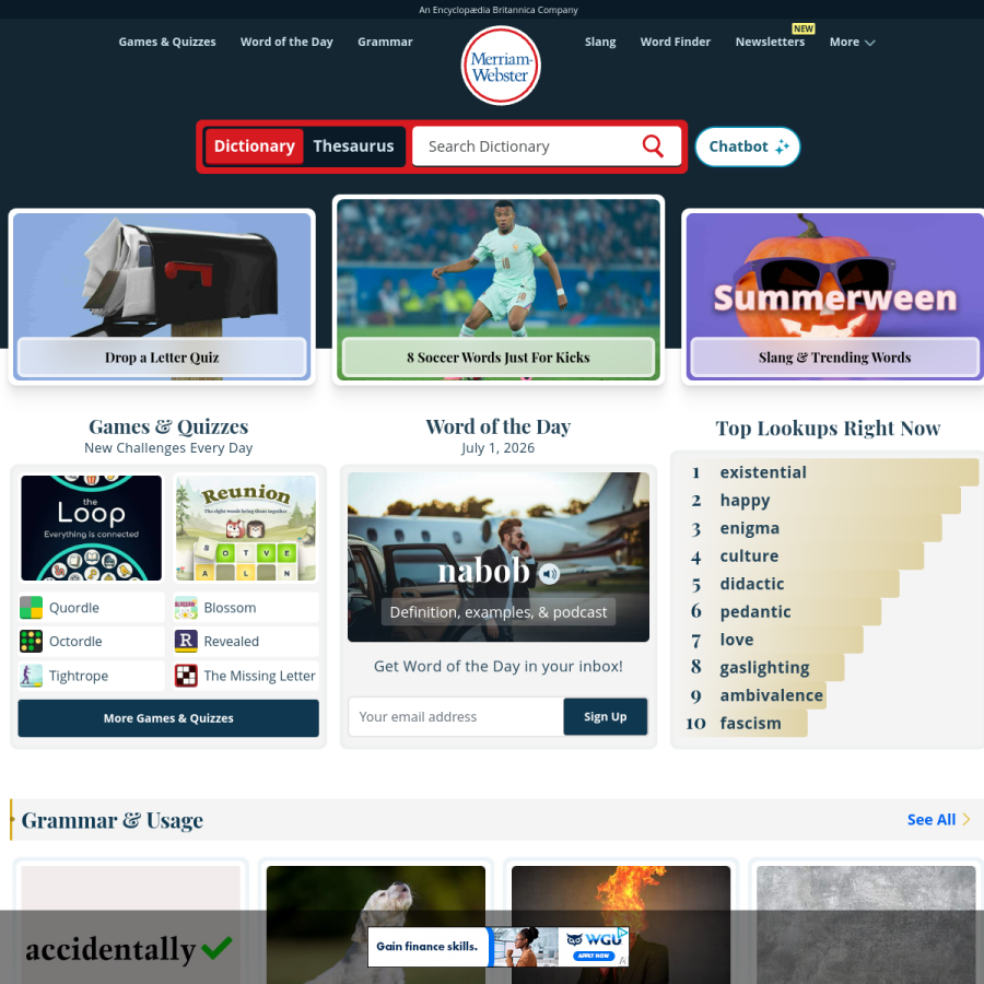 merriam-webster.com homepage screenshot