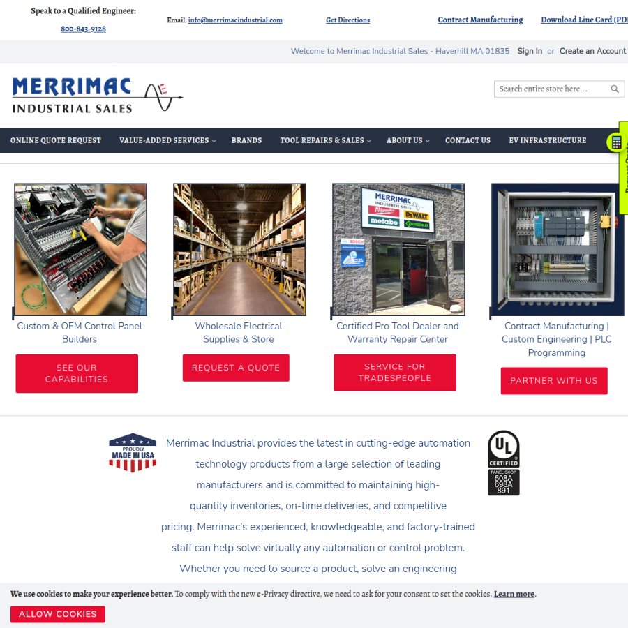 merrimacindustrial.com homepage screenshot
