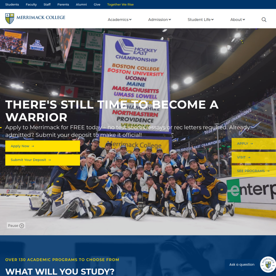 merrimack.edu homepage screenshot