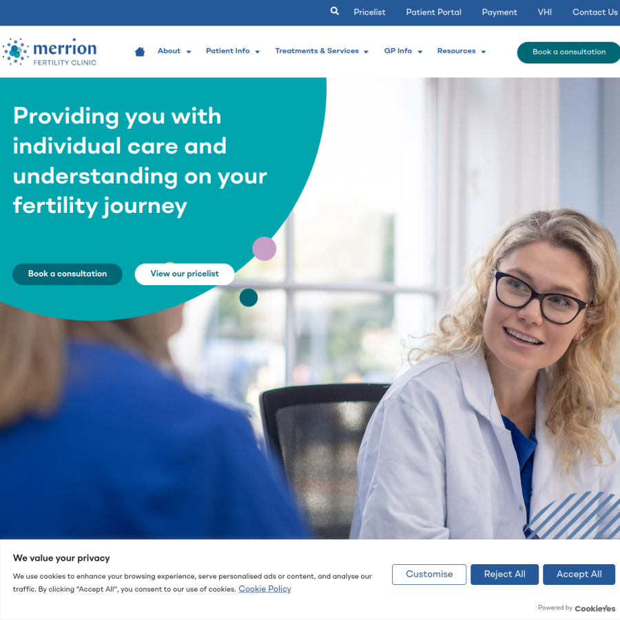 merrionfertility.ie homepage screenshot