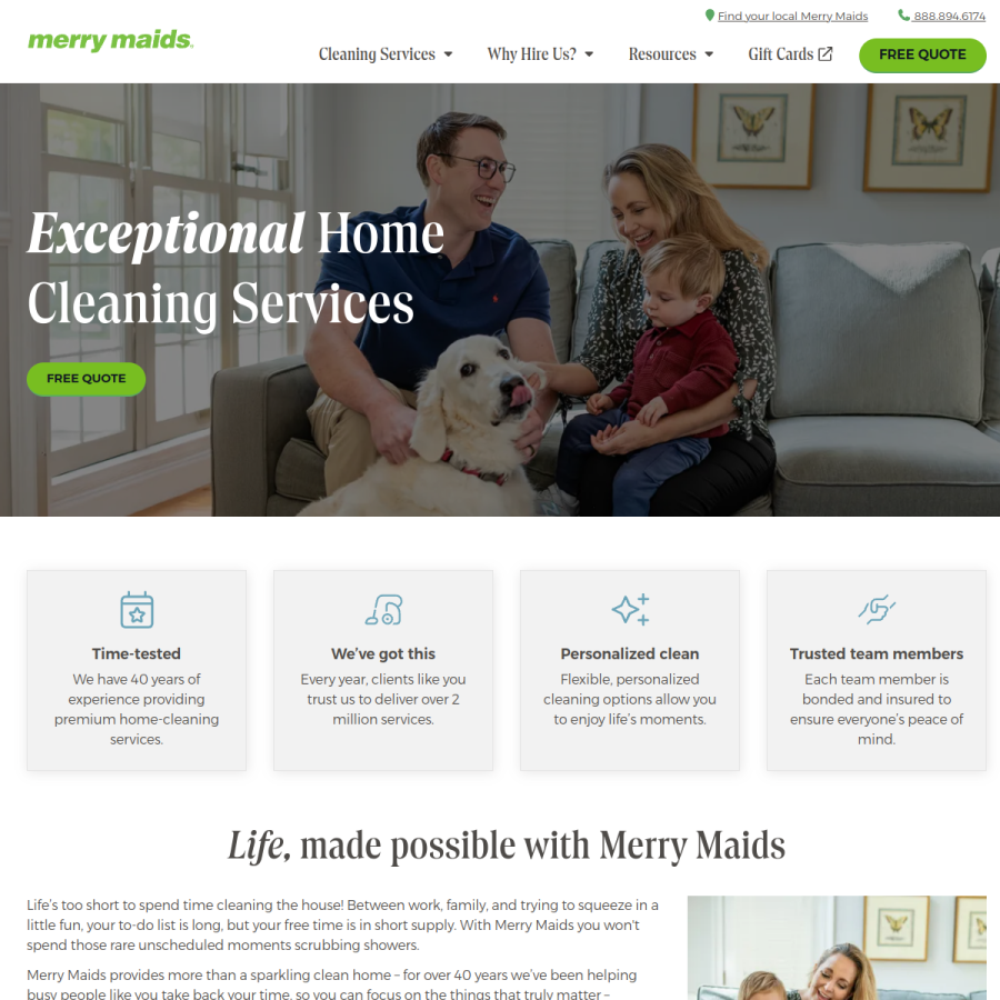 merrymaids.com homepage screenshot