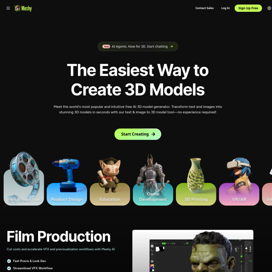 meshy.ai homepage screenshot