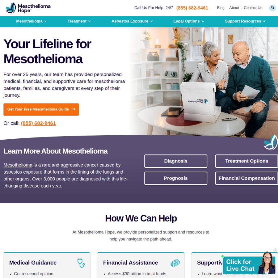 mesotheliomahope.com homepage screenshot