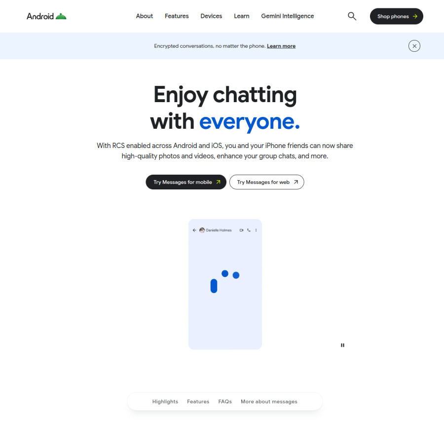 messages.google.com homepage screenshot