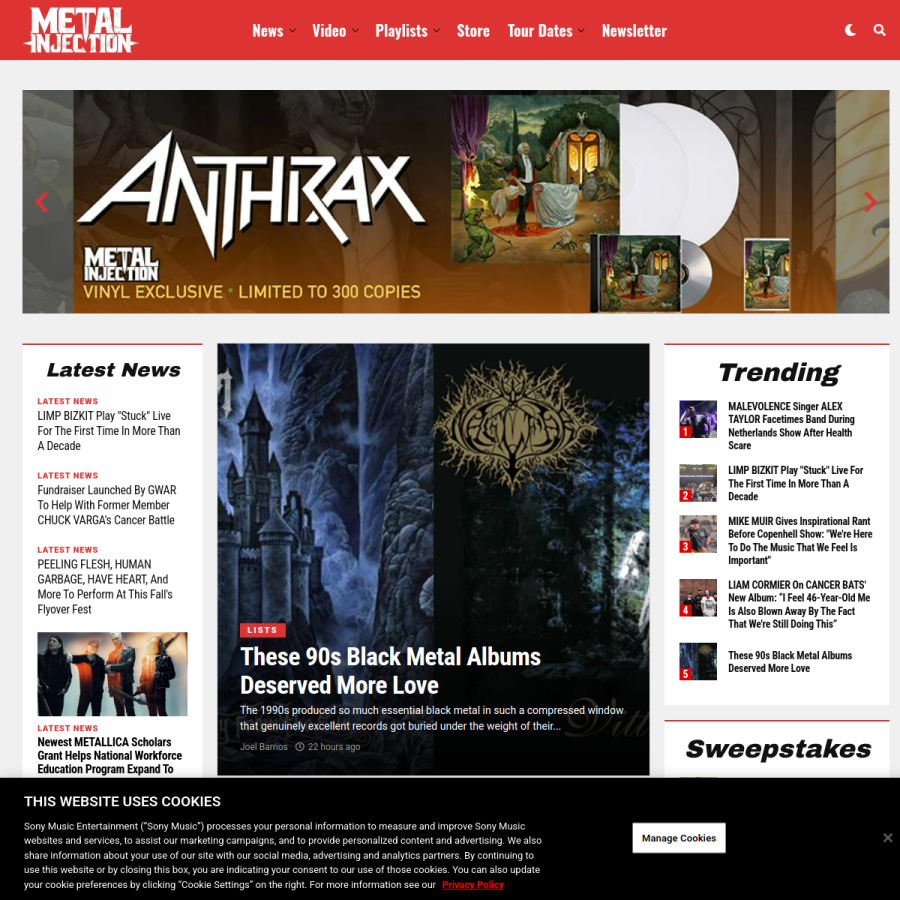 metalinjection.net homepage screenshot