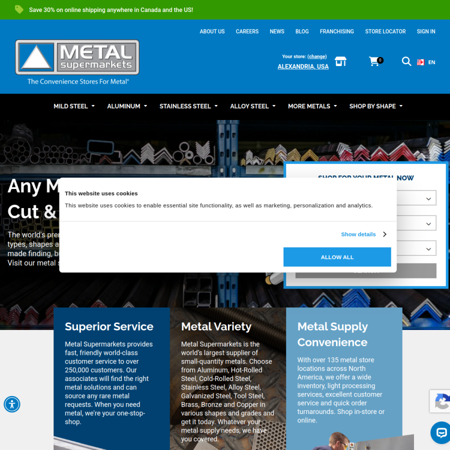 metalsupermarkets.com homepage screenshot