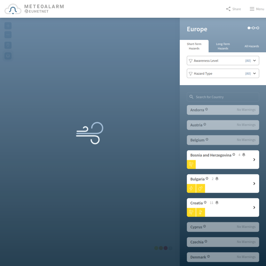 meteoalarm.org homepage screenshot