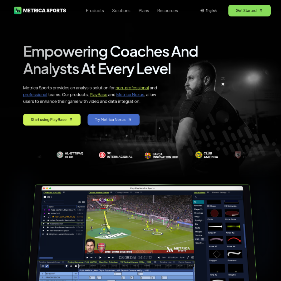 metrica-sports.com homepage screenshot