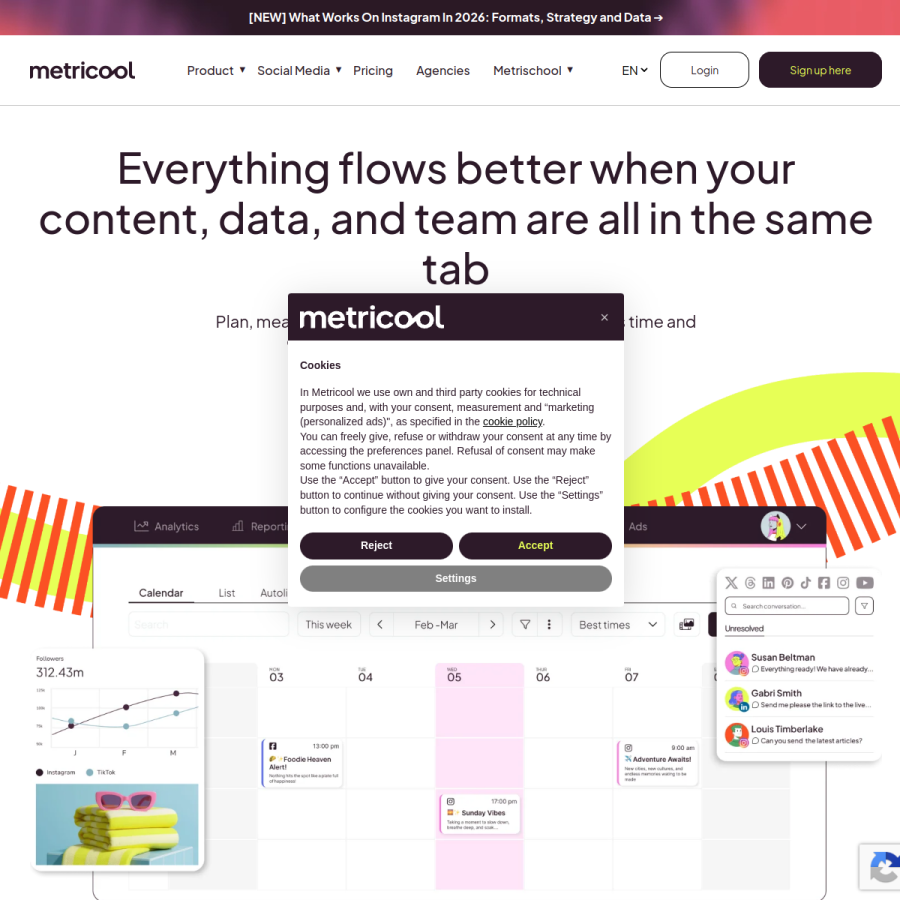 metricool.com homepage screenshot