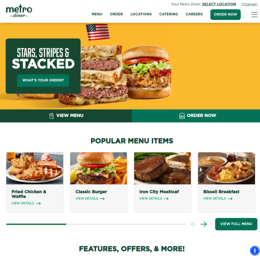 metrodiner.com homepage screenshot