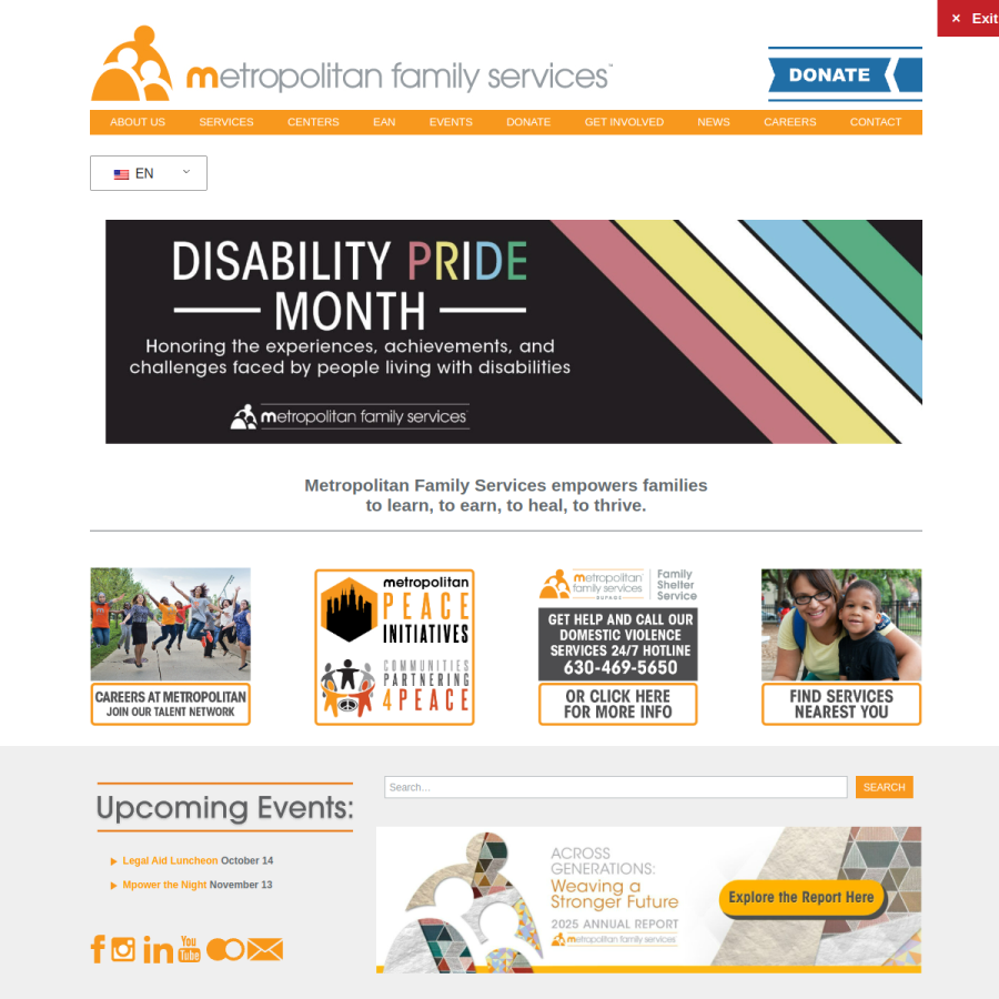 metrofamily.org homepage screenshot