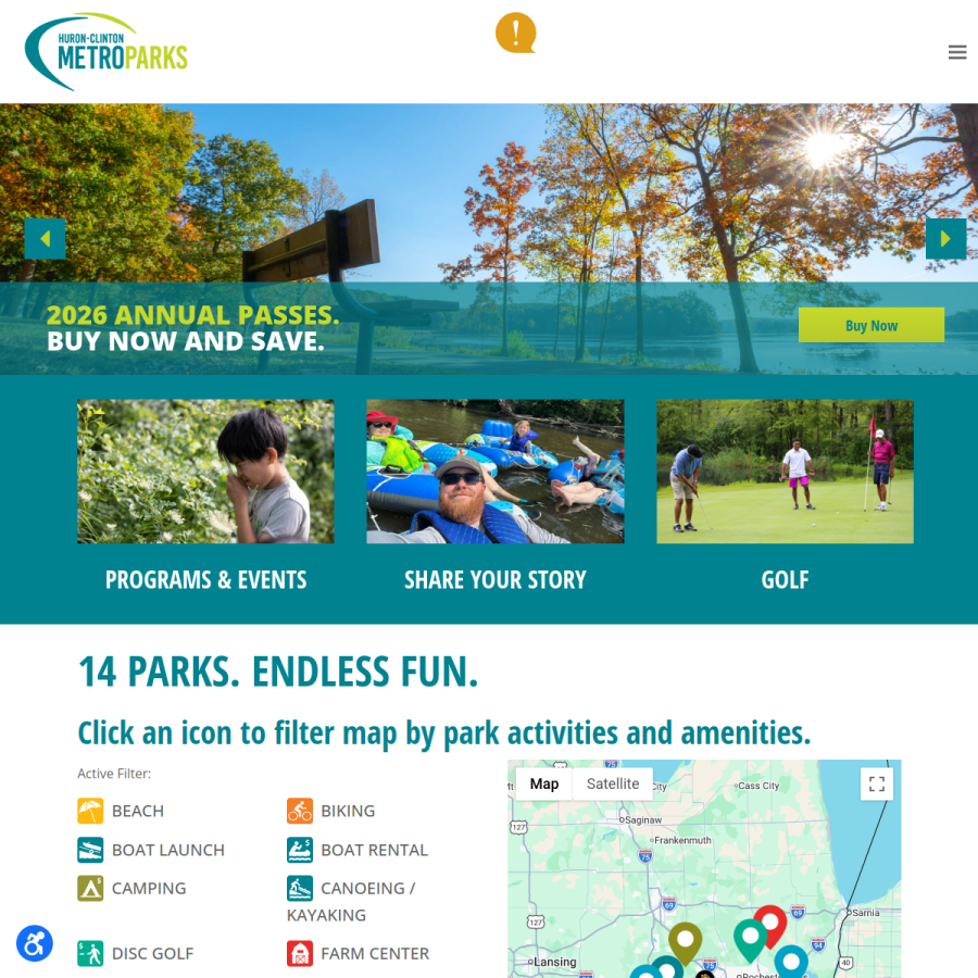 metroparks.com homepage screenshot