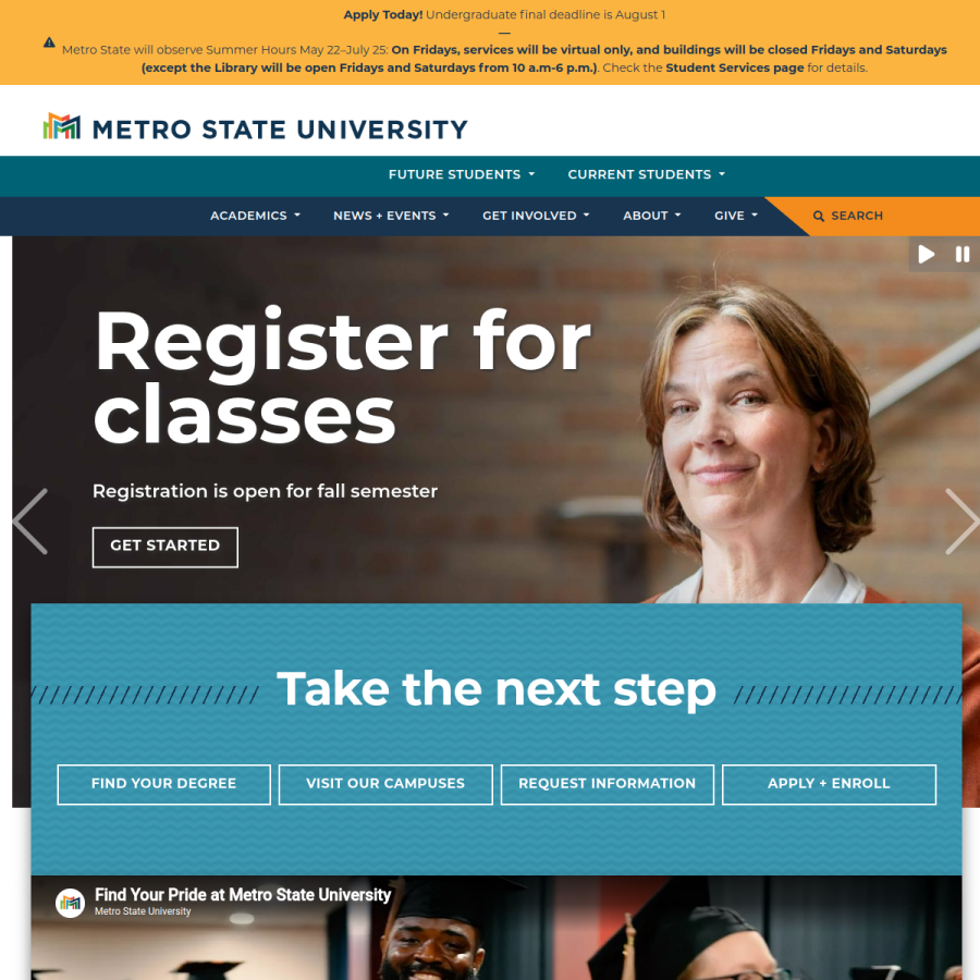 metrostate.edu homepage screenshot