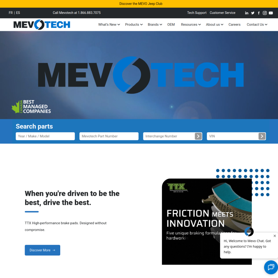 mevotech.com homepage screenshot