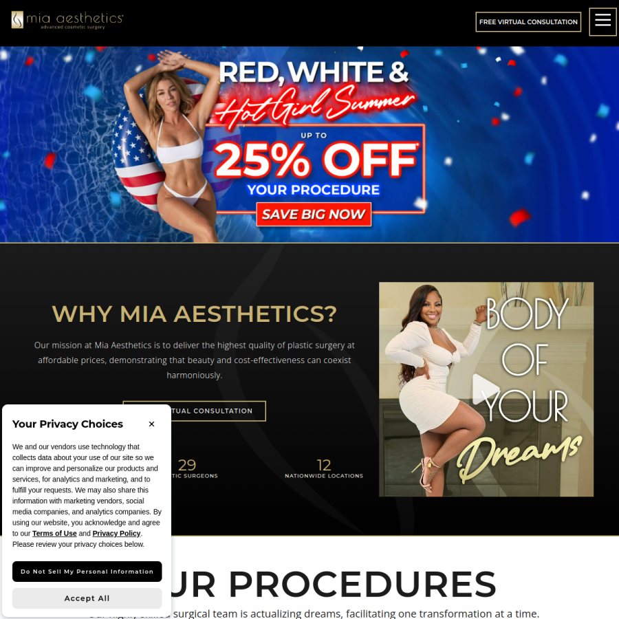 miaaesthetics.com homepage screenshot
