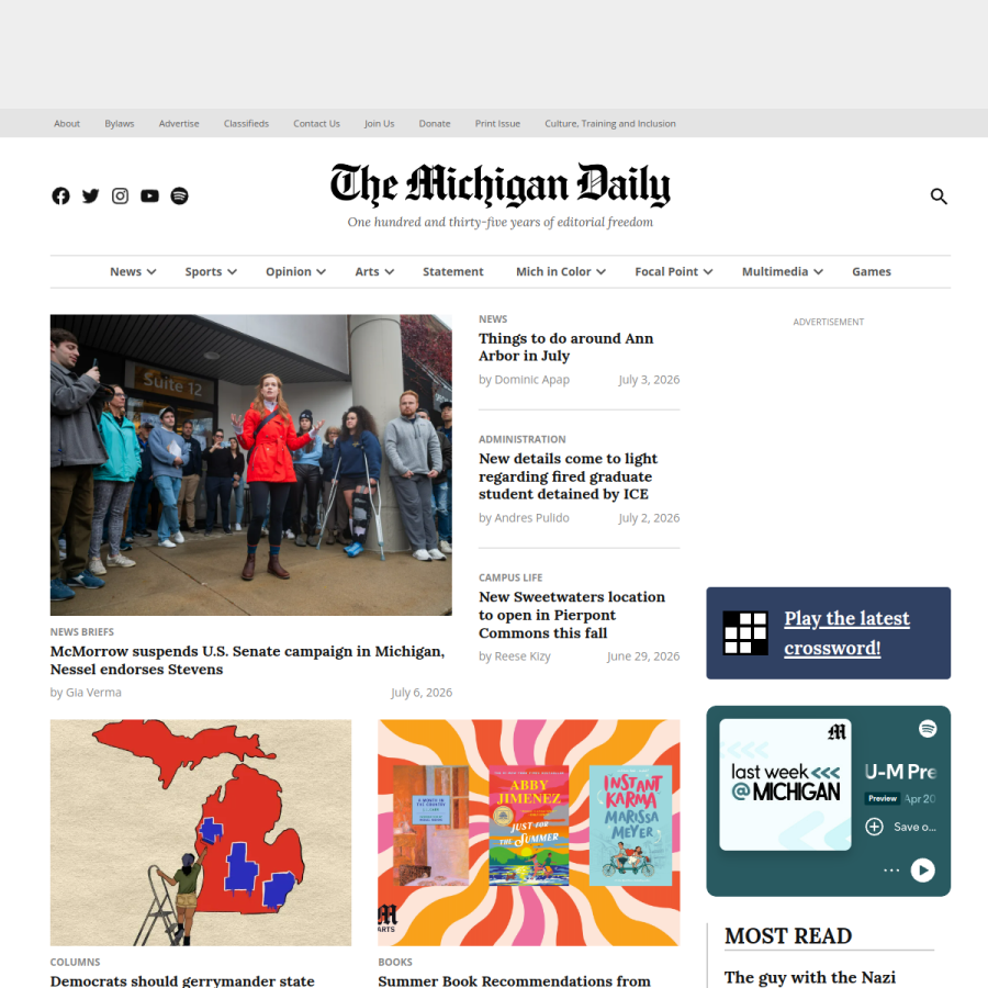 michigandaily.com homepage screenshot