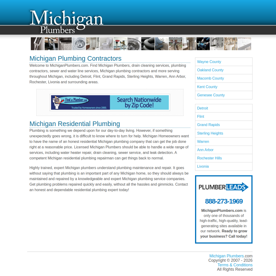 michiganplumbers.com homepage screenshot