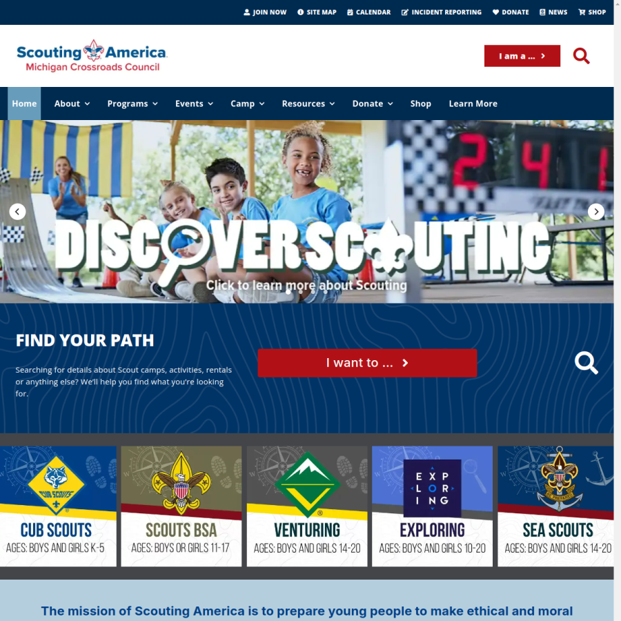 michiganscouting.org homepage screenshot