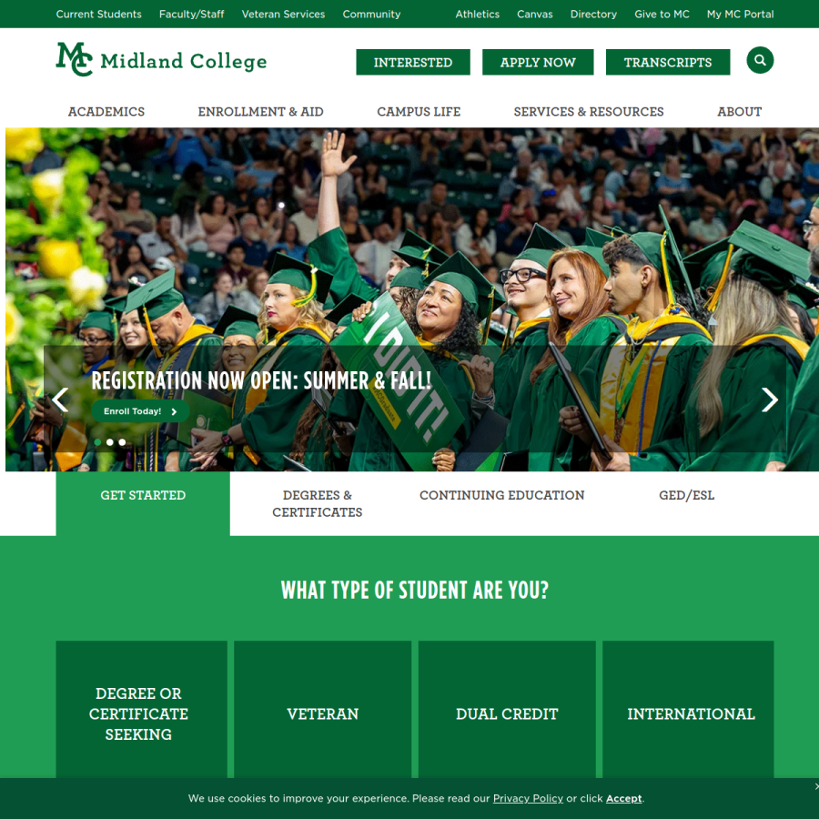 midland.edu homepage screenshot