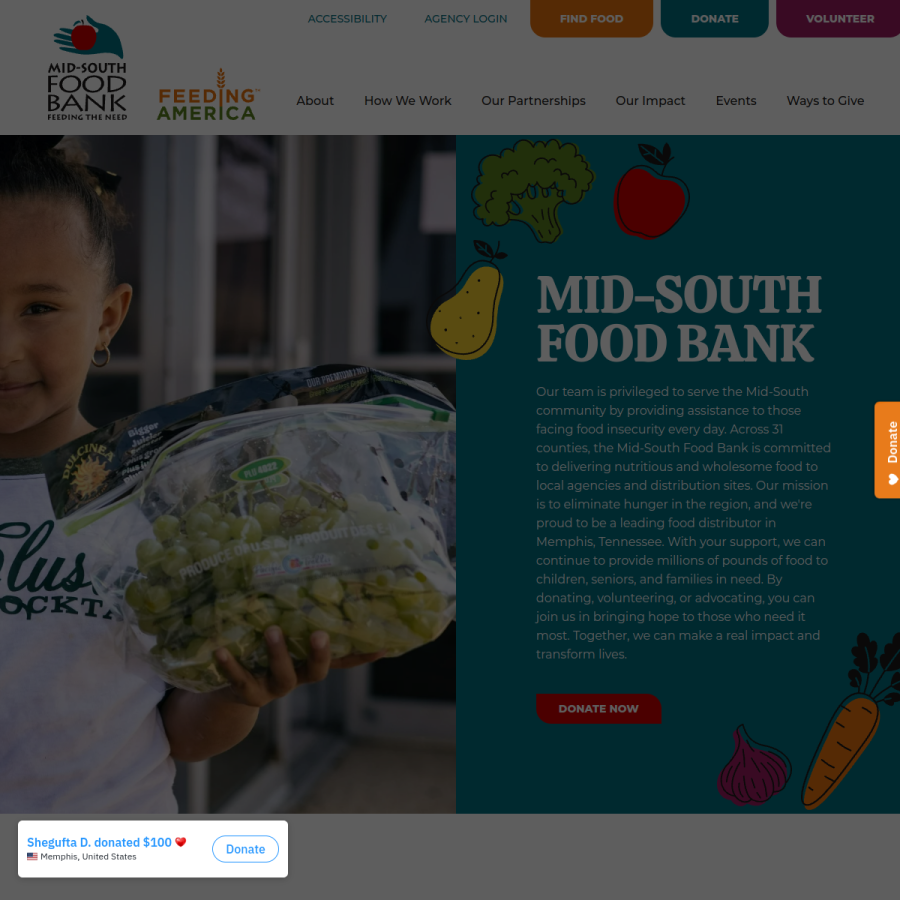 midsouthfoodbank.org homepage screenshot