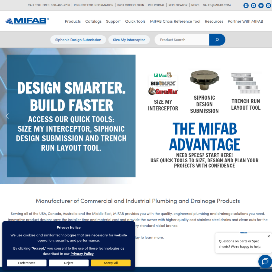 mifab.com homepage screenshot