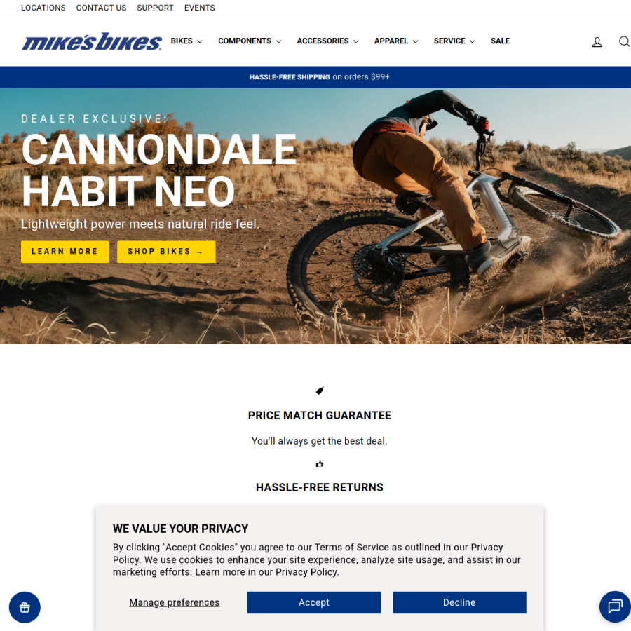 mikesbikes.com homepage screenshot