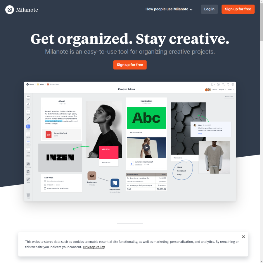 milanote.com homepage screenshot