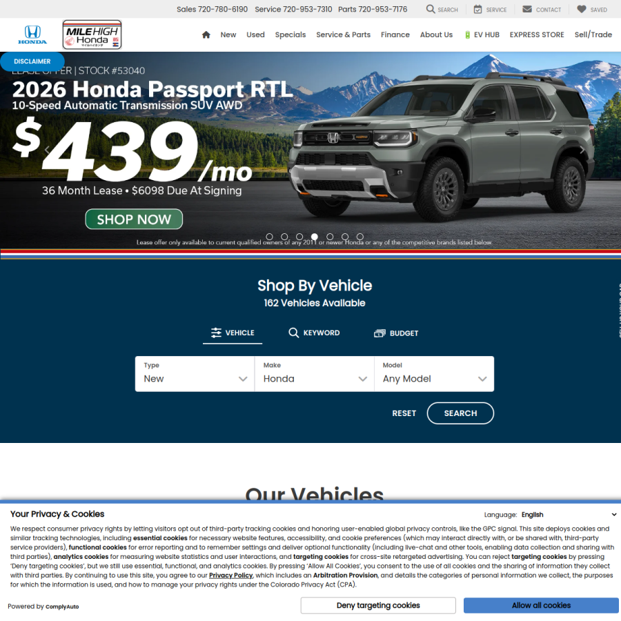 milehighhonda.com homepage screenshot