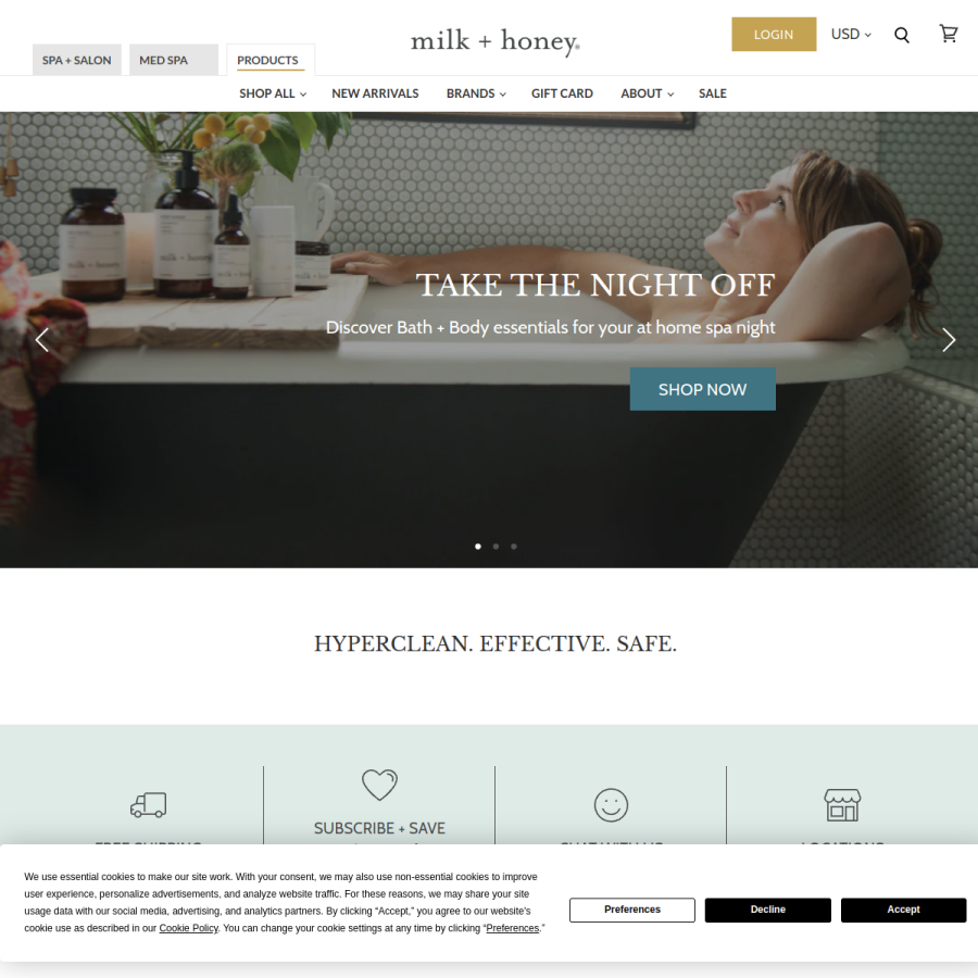 milkandhoney.com homepage screenshot